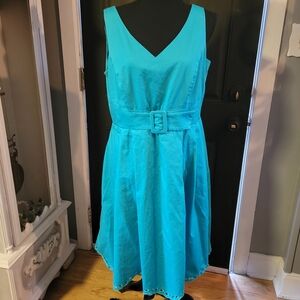 Chic Turquoise Belted Midi Dress